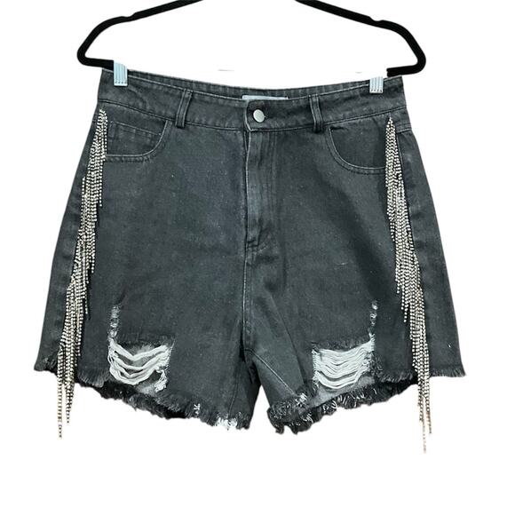 Blue B Pants - Blue B Denim Rhinestone Shorts Women Black Large